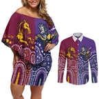 Broncos Vs Storm Rugby NRL Custom Indigenous Couples Matching Off Shoulder Short Dress and Long Sleeve Button Shirt Fight To The Last - Aussie Hoodie