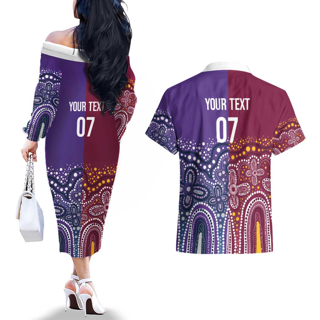 Broncos Vs Storm Rugby NRL Custom Indigenous Couples Matching Off The Shoulder Long Sleeve Dress and Hawaiian Shirt Fight To The Last - Aussie Hoodie