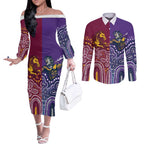 Broncos Vs Storm Rugby NRL Custom Indigenous Couples Matching Off The Shoulder Long Sleeve Dress and Long Sleeve Button Shirt Fight To The Last - Aussie Hoodie