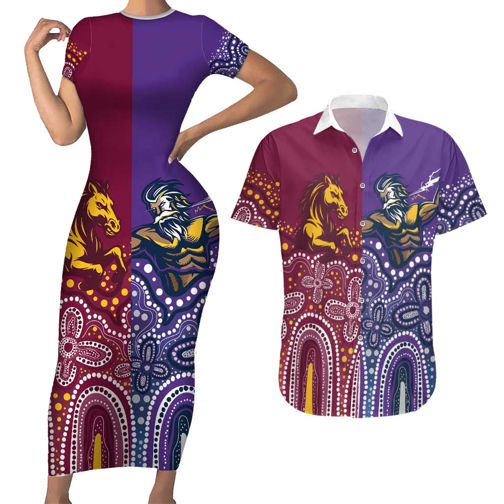 Broncos Vs Storm Rugby NRL Custom Indigenous Couples Matching Short Sleeve Bodycon Dress and Hawaiian Shirt Fight To The Last - Aussie Hoodie