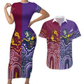 Broncos Vs Storm Rugby NRL Custom Indigenous Couples Matching Short Sleeve Bodycon Dress and Hawaiian Shirt Fight To The Last - Aussie Hoodie