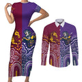 Broncos Vs Storm Rugby NRL Custom Indigenous Couples Matching Short Sleeve Bodycon Dress and Long Sleeve Button Shirt Fight To The Last - Aussie Hoodie