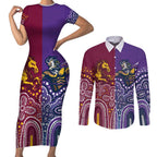 Broncos Vs Storm Rugby NRL Custom Indigenous Couples Matching Short Sleeve Bodycon Dress and Long Sleeve Button Shirt Fight To The Last - Aussie Hoodie