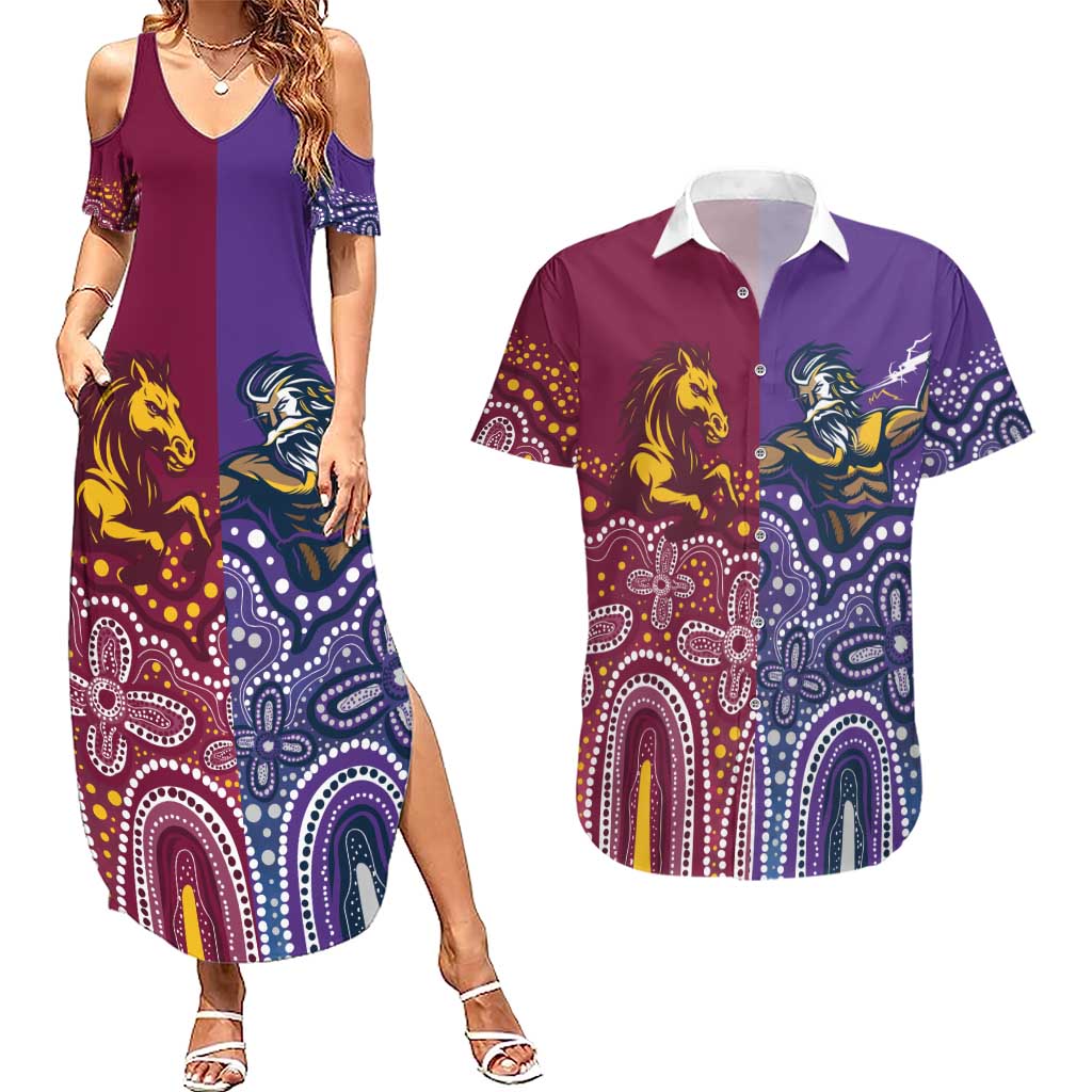 Broncos Vs Storm Rugby NRL Custom Indigenous Couples Matching Summer Maxi Dress and Hawaiian Shirt Fight To The Last - Aussie Hoodie