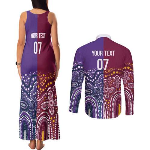 Broncos Vs Storm Rugby NRL Custom Indigenous Couples Matching Tank Maxi Dress and Long Sleeve Button Shirt Fight To The Last - Aussie Hoodie