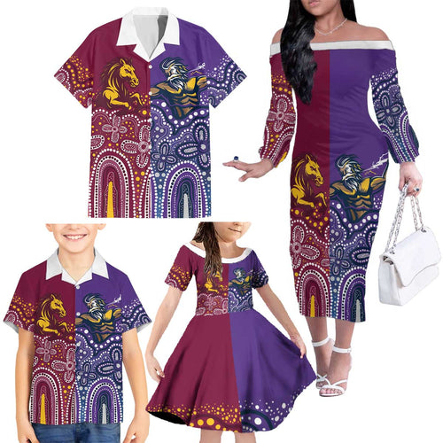 Broncos Vs Storm Rugby NRL Custom Indigenous Family Matching Off The Shoulder Long Sleeve Dress and Hawaiian Shirt Fight To The Last - Aussie Hoodie