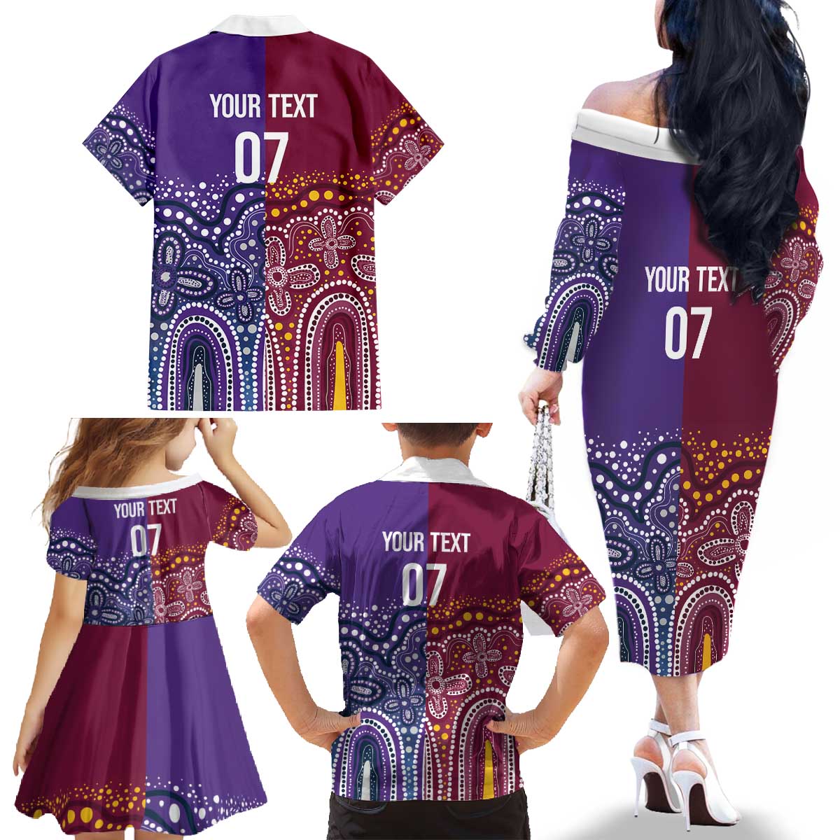 Broncos Vs Storm Rugby NRL Custom Indigenous Family Matching Off The Shoulder Long Sleeve Dress and Hawaiian Shirt Fight To The Last - Aussie Hoodie