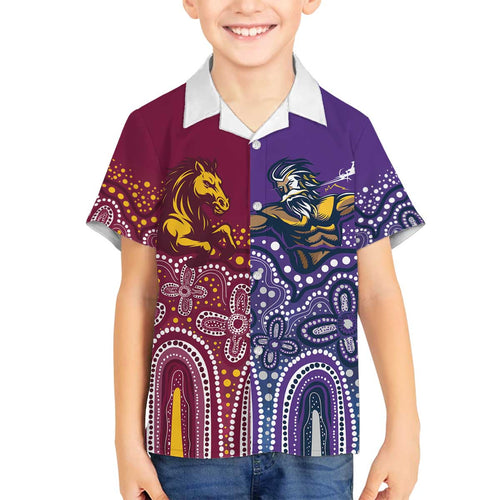 Broncos Vs Storm Rugby NRL Custom Indigenous Family Matching Off The Shoulder Long Sleeve Dress and Hawaiian Shirt Fight To The Last - Aussie Hoodie