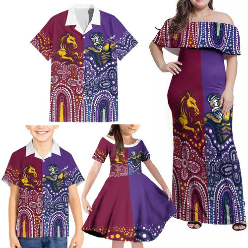 Broncos Vs Storm Rugby NRL Custom Indigenous Family Matching Off Shoulder Maxi Dress and Hawaiian Shirt Fight To The Last - Aussie Hoodie