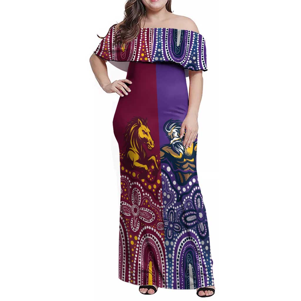 Broncos Vs Storm Rugby NRL Custom Indigenous Family Matching Off Shoulder Maxi Dress and Hawaiian Shirt Fight To The Last - Aussie Hoodie