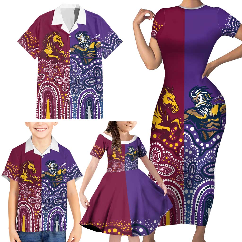 Broncos Vs Storm Rugby NRL Custom Indigenous Family Matching Short Sleeve Bodycon Dress and Hawaiian Shirt Fight To The Last - Aussie Hoodie