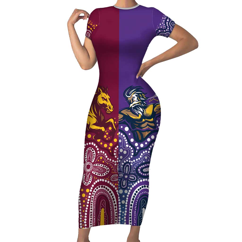 Broncos Vs Storm Rugby NRL Custom Indigenous Family Matching Short Sleeve Bodycon Dress and Hawaiian Shirt Fight To The Last - Aussie Hoodie