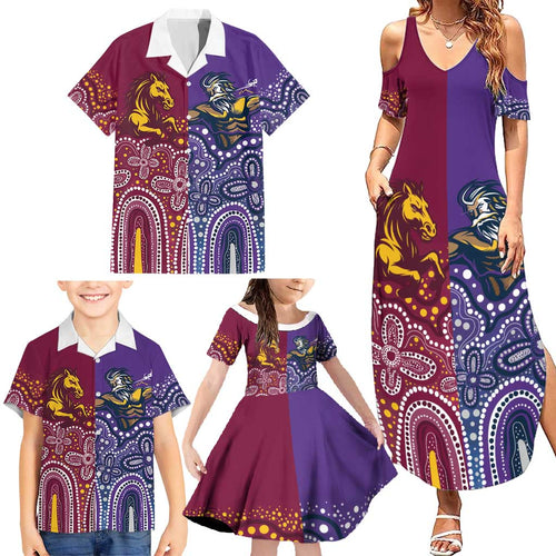 Broncos Vs Storm Rugby NRL Custom Indigenous Family Matching Summer Maxi Dress and Hawaiian Shirt Fight To The Last - Aussie Hoodie