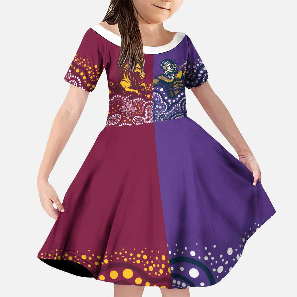 Broncos Vs Storm Rugby NRL Custom Indigenous Kid Short Sleeve Dress Fight To The Last - Aussie Hoodie