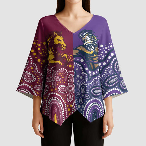 Broncos Vs Storm Rugby NRL Custom Indigenous Kimono Sleeve Blouse Fight To The Last - Aussie Hoodie