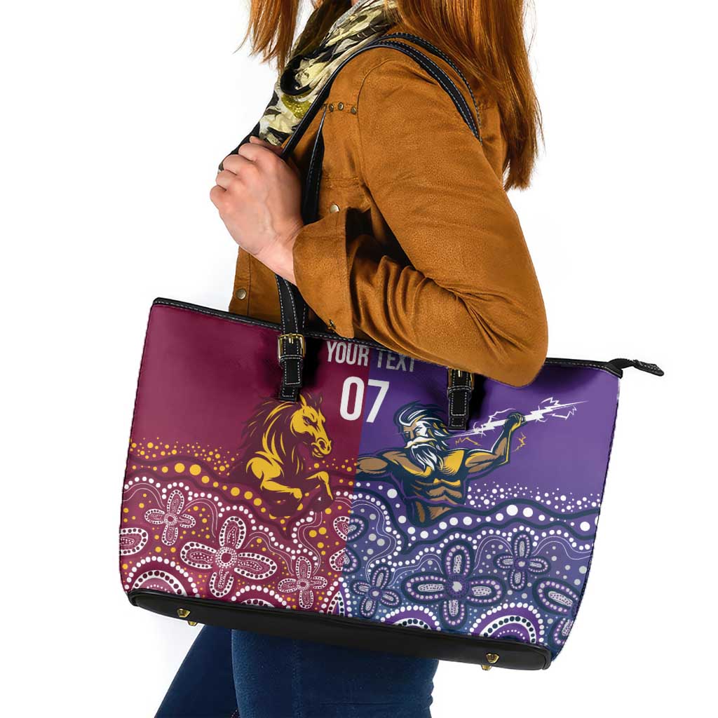Broncos Vs Storm Rugby NRL Custom Indigenous Leather Tote Bag Fight To The Last - Aussie Hoodie