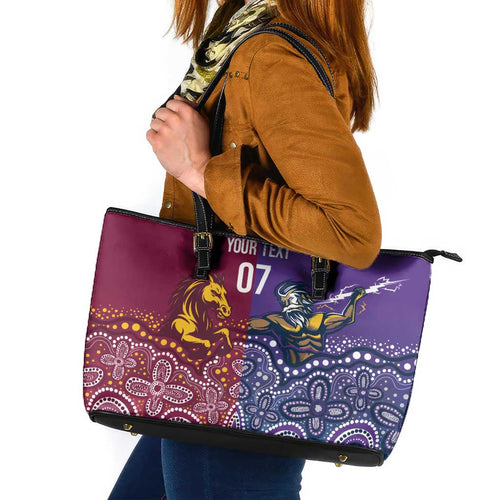 Broncos Vs Storm Rugby NRL Custom Indigenous Leather Tote Bag Fight To The Last - Aussie Hoodie