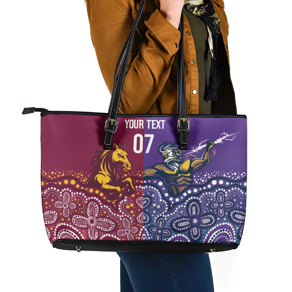 Broncos Vs Storm Rugby NRL Custom Indigenous Leather Tote Bag Fight To The Last - Aussie Hoodie