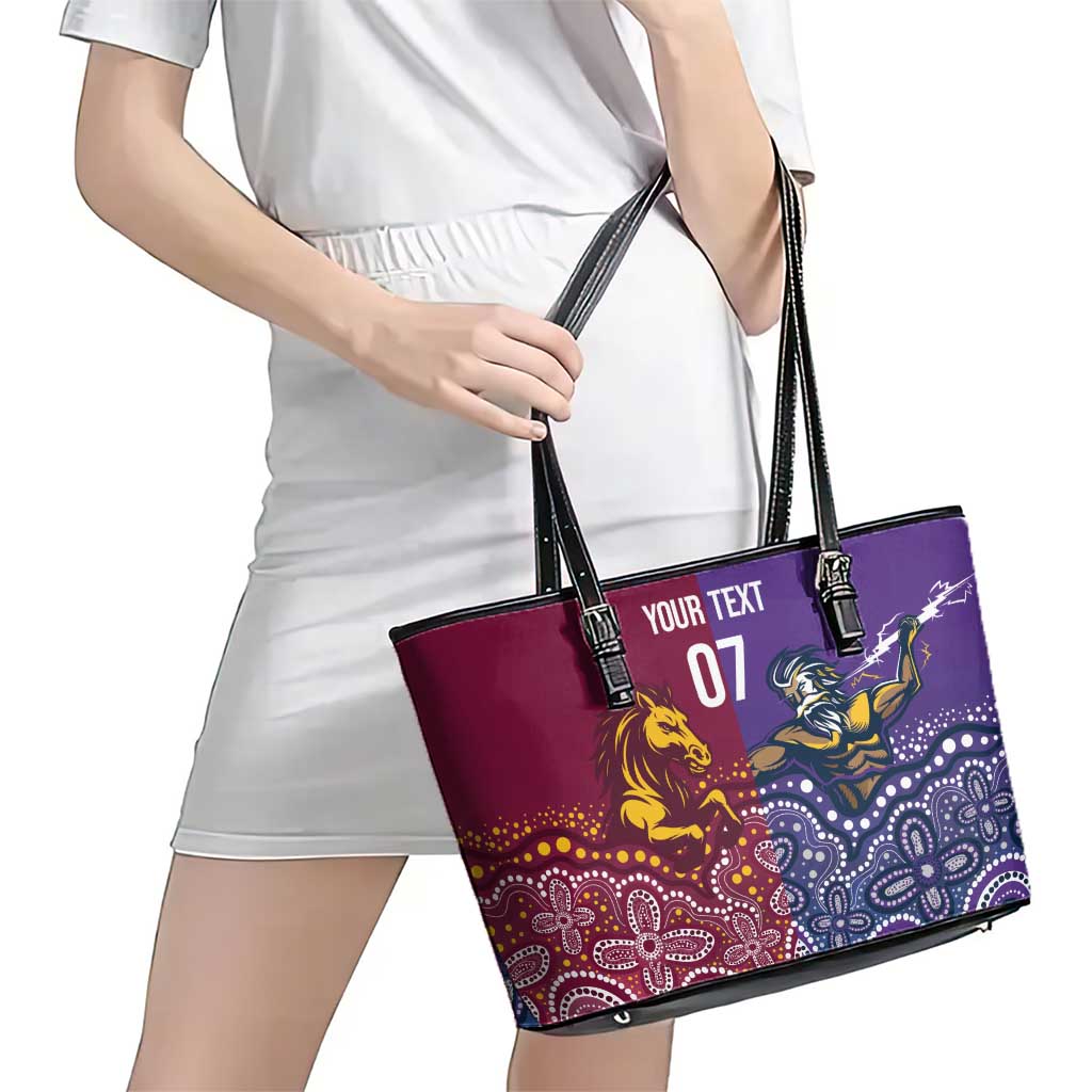 Broncos Vs Storm Rugby NRL Custom Indigenous Leather Tote Bag Fight To The Last - Aussie Hoodie