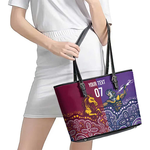 Broncos Vs Storm Rugby NRL Custom Indigenous Leather Tote Bag Fight To The Last - Aussie Hoodie