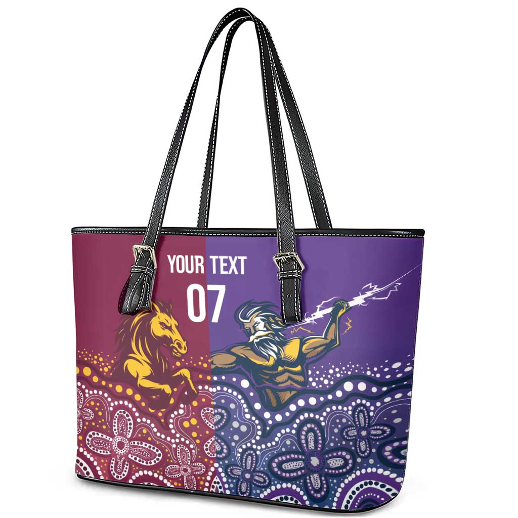 Broncos Vs Storm Rugby NRL Custom Indigenous Leather Tote Bag Fight To The Last - Aussie Hoodie