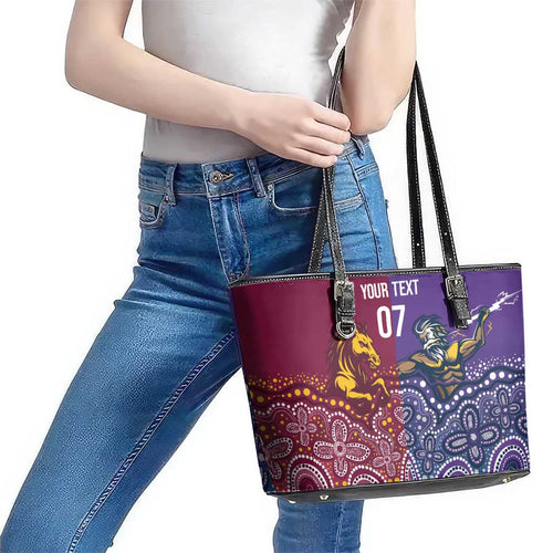 Broncos Vs Storm Rugby NRL Custom Indigenous Leather Tote Bag Fight To The Last - Aussie Hoodie