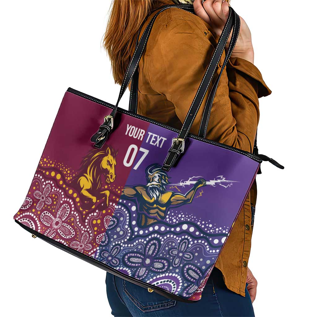 Broncos Vs Storm Rugby NRL Custom Indigenous Leather Tote Bag Fight To The Last - Aussie Hoodie