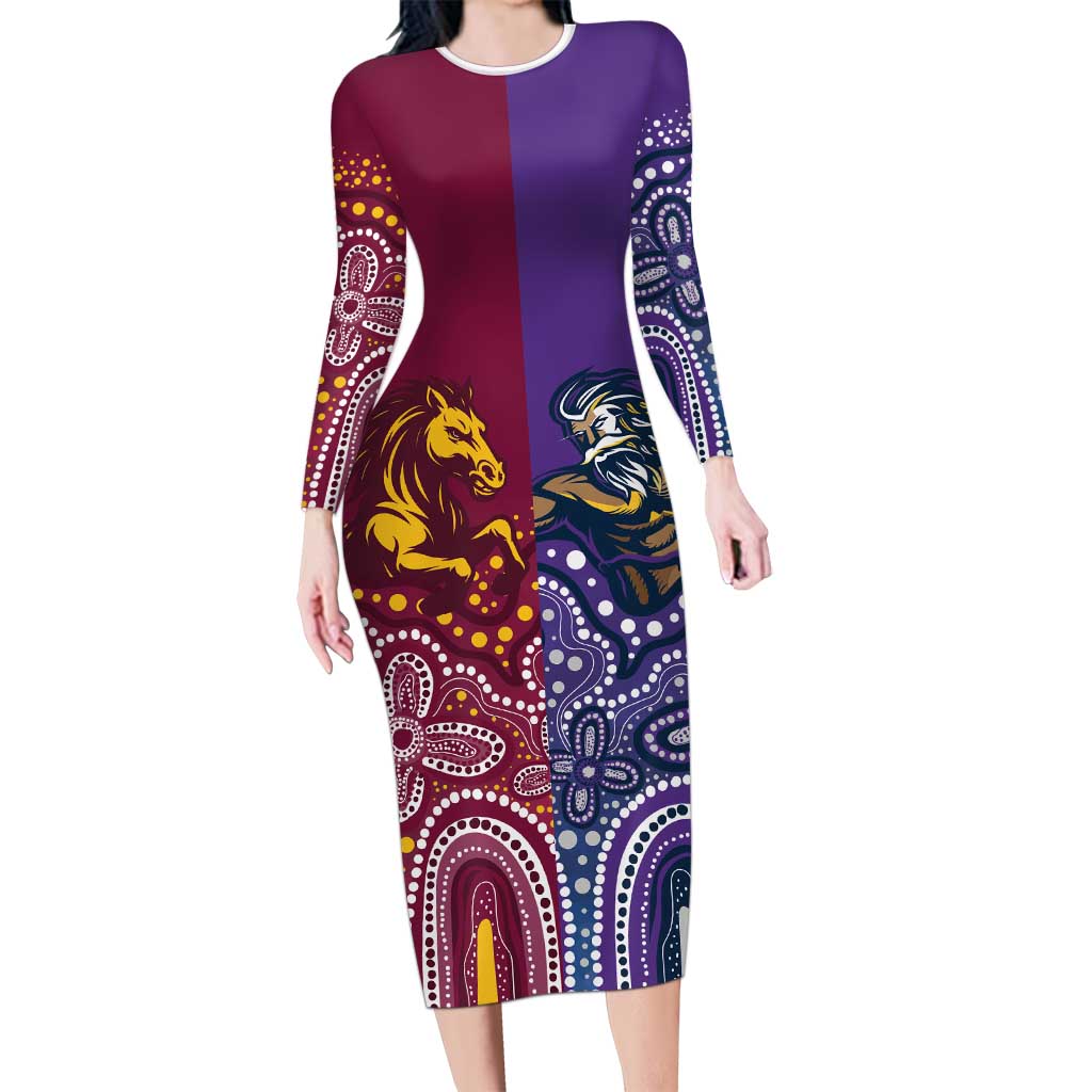 Broncos Vs Storm Rugby NRL Custom Indigenous Long Sleeve Bodycon Dress Fight To The Last - Aussie Hoodie