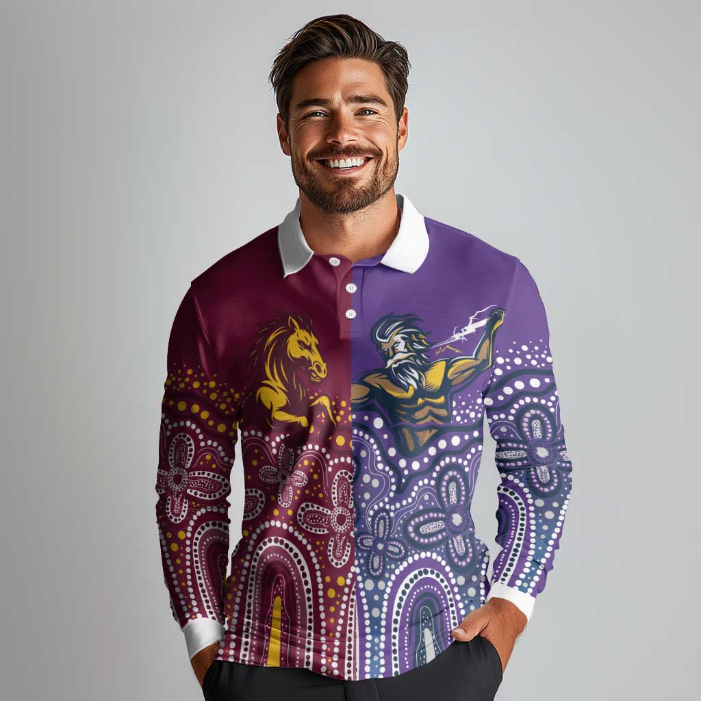 Broncos Vs Storm Rugby NRL Custom Indigenous Long Sleeve Polo Shirt Fight To The Last - Aussie Hoodie