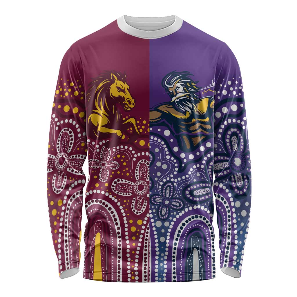 Broncos Vs Storm Rugby NRL Custom Indigenous Long Sleeve Shirt Fight To The Last - Aussie Hoodie