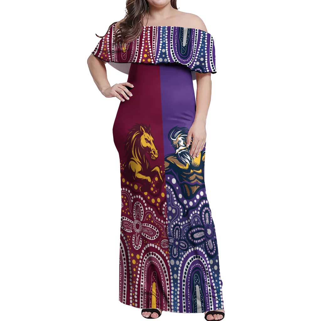 Broncos Vs Storm Rugby NRL Custom Indigenous Off Shoulder Maxi Dress Fight To The Last - Aussie Hoodie