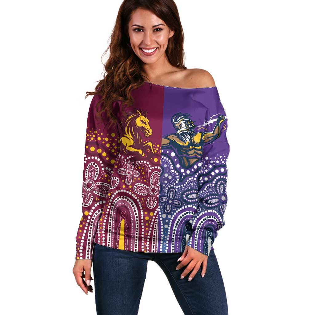 Broncos Vs Storm Rugby NRL Custom Indigenous Off Shoulder Sweater Fight To The Last - Aussie Hoodie