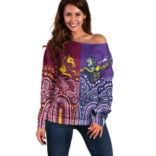 Broncos Vs Storm Rugby NRL Custom Indigenous Off Shoulder Sweater Fight To The Last - Aussie Hoodie