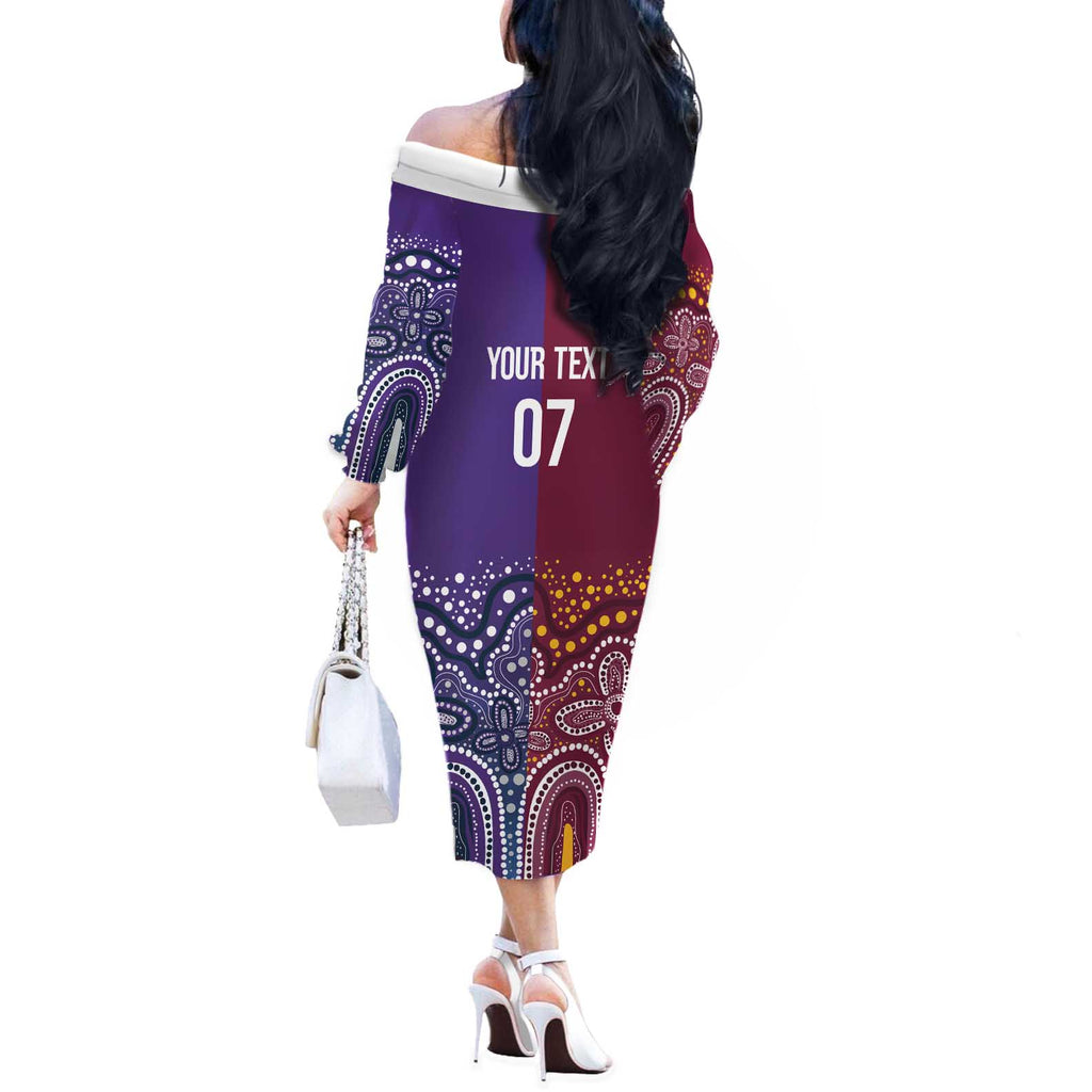 Broncos Vs Storm Rugby NRL Custom Indigenous Off The Shoulder Long Sleeve Dress Fight To The Last - Aussie Hoodie