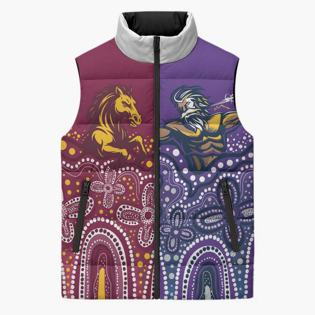 Broncos Vs Storm Rugby NRL Custom Indigenous Sleeveless Puffer Jacket Fight To The Last - Aussie Hoodie