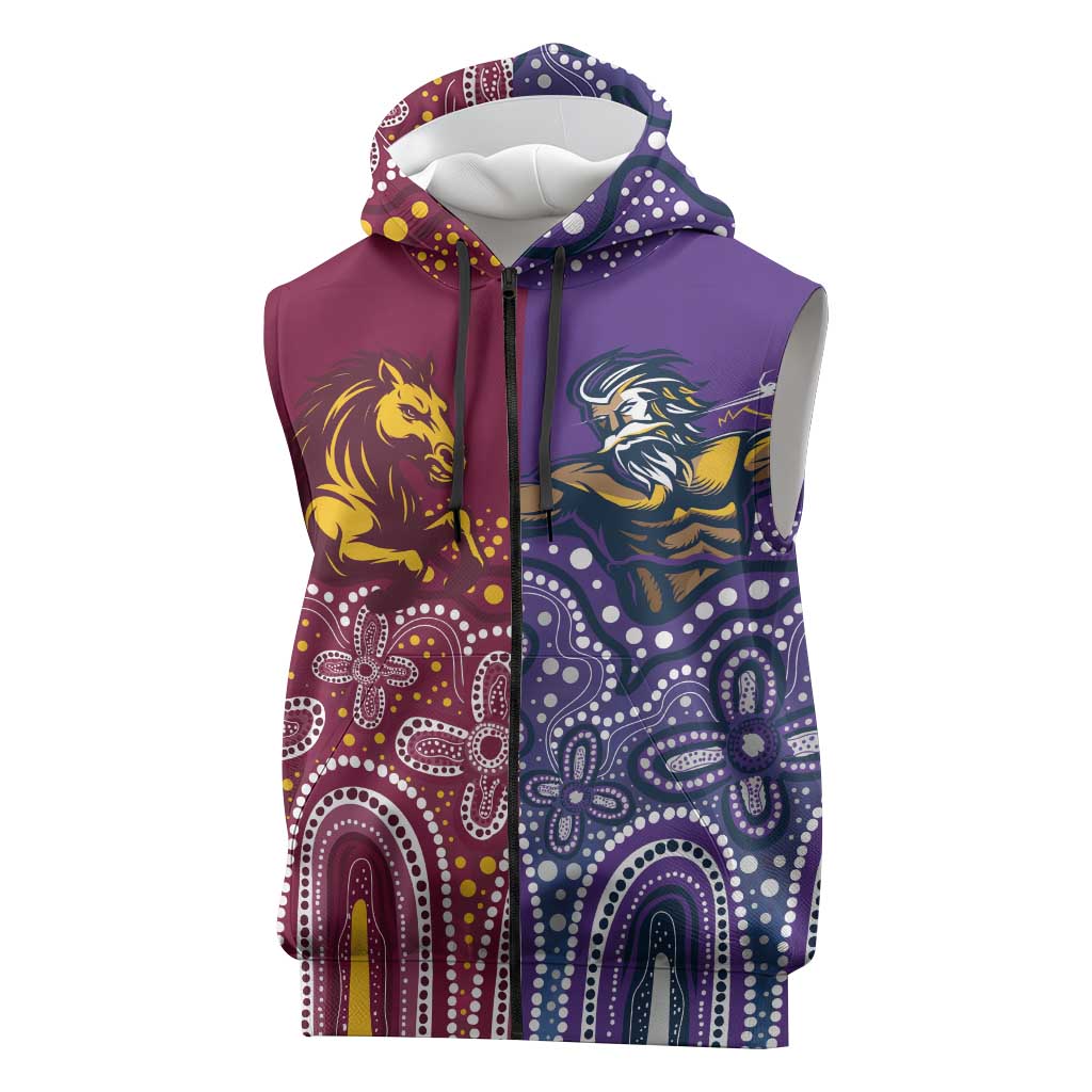 Broncos Vs Storm Rugby NRL Custom Indigenous Sleeveless Zip Hoodie Fight To The Last LT7