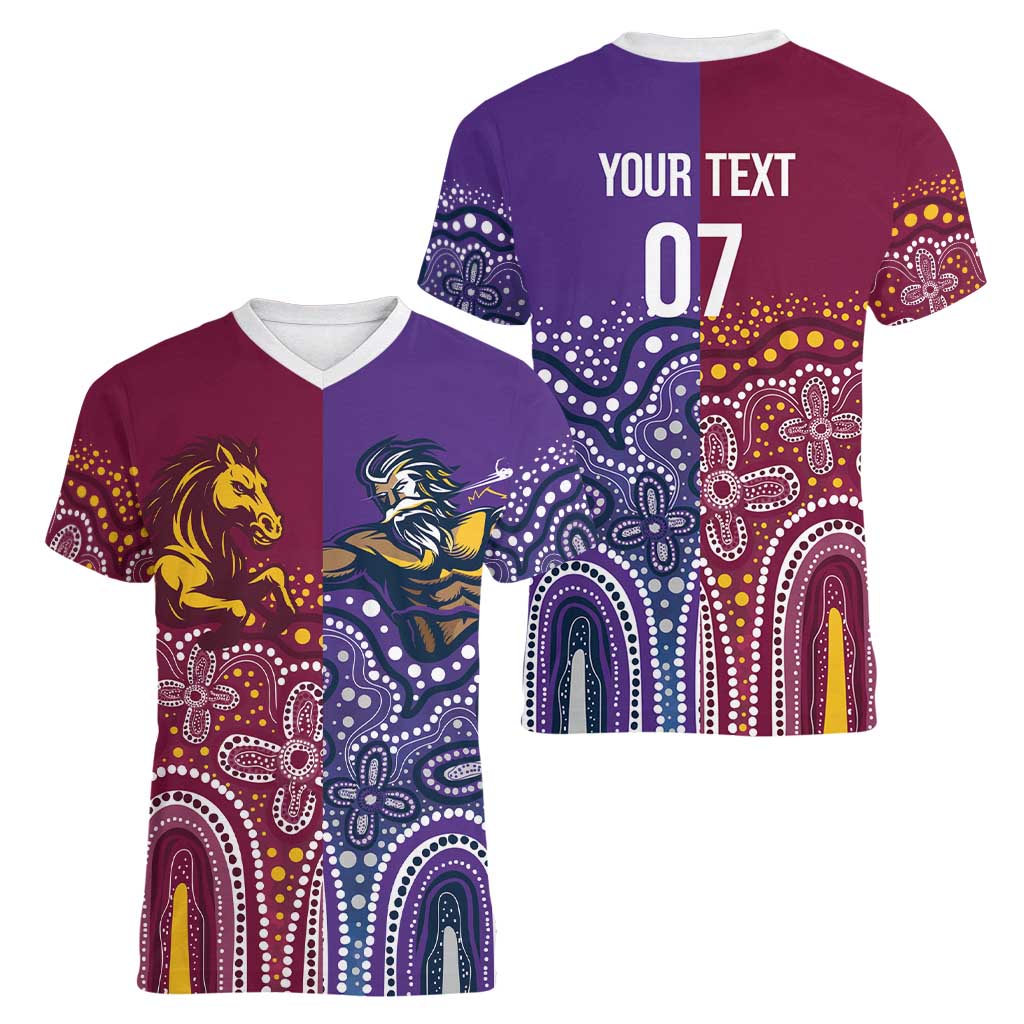 Broncos Vs Storm Rugby NRL Custom Indigenous Women V-Neck T-Shirt Fight To The Last - Aussie Hoodie
