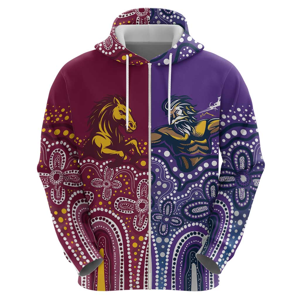 Broncos Vs Storm Rugby NRL Custom Indigenous Zip Hoodie Fight To The Last - Aussie Hoodie