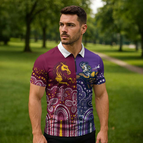 Broncos Vs Storm Rugby NRL Custom Indigenous Zipper Polo Shirt Fight To The Last - Aussie Hoodie
