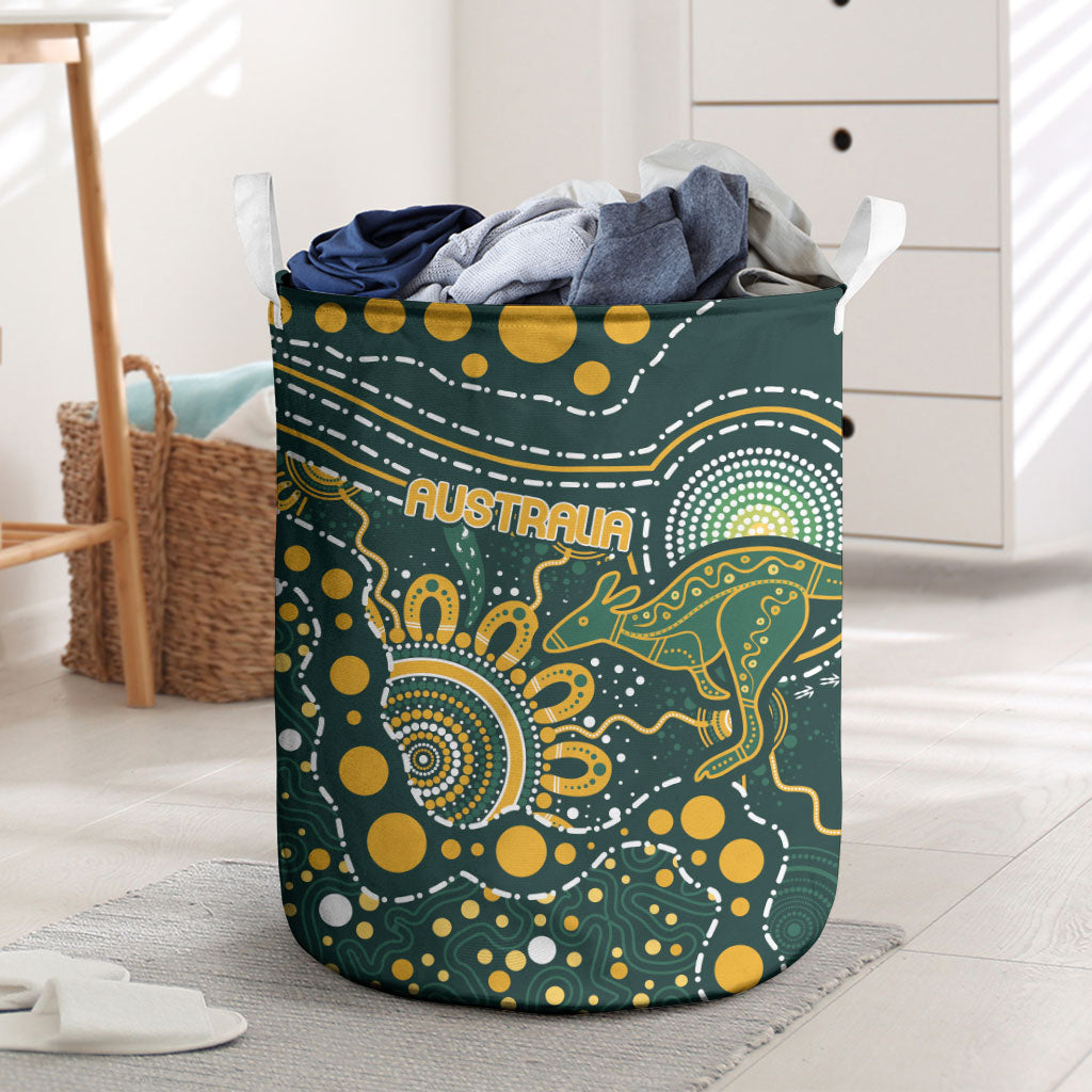 Australia Kangaroos Indigenous Laundry Basket Aboriginal Arts - Rising Sun