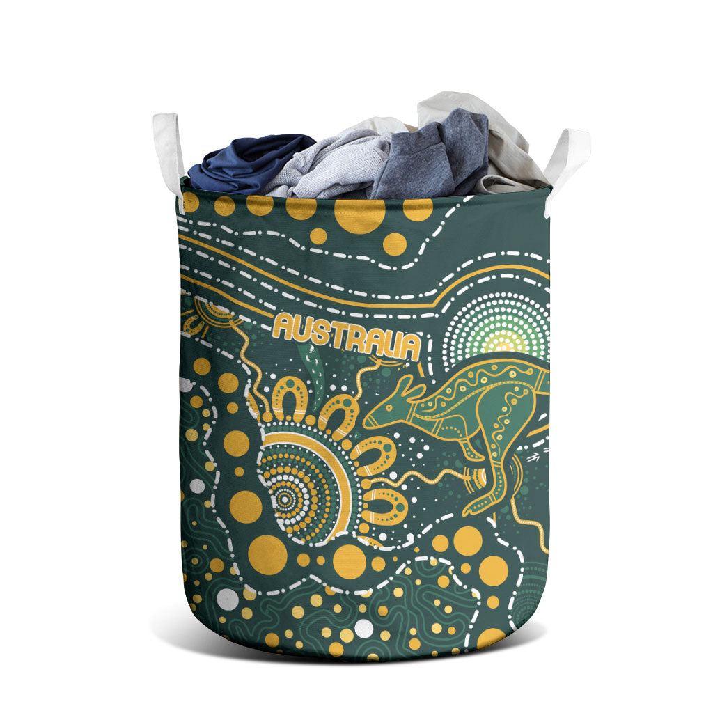 Australia Kangaroos Indigenous Laundry Basket Aboriginal Arts - Rising Sun