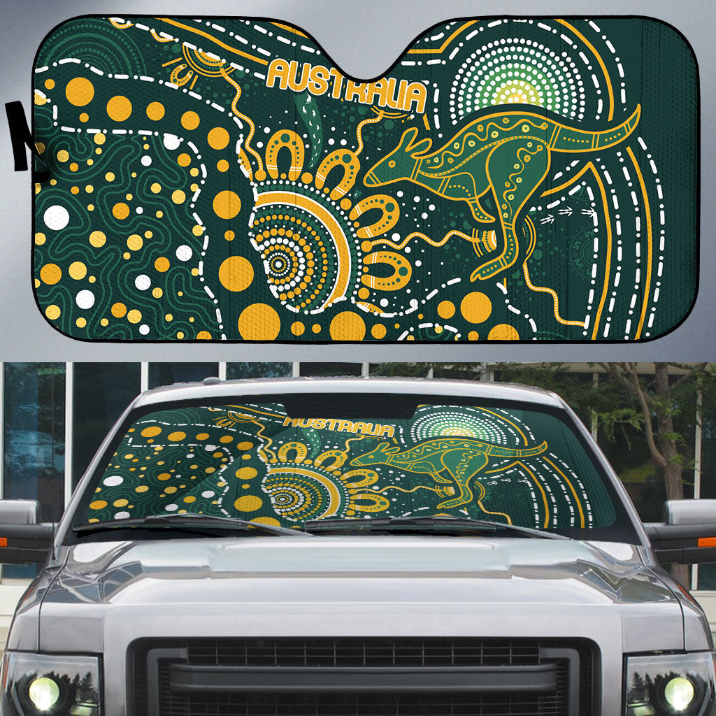 Australia Kangaroos Indigenous Auto Sun Shade Aboriginal Arts - Rising Sun