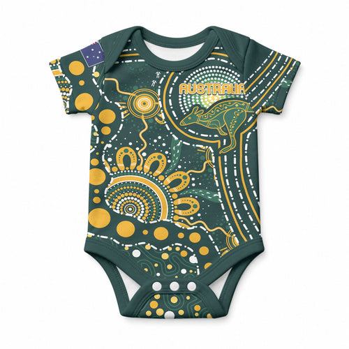 Australia Kangaroos Custom Indigenous Personalised Baby Onesie Aboriginal Arts - Rising Sun