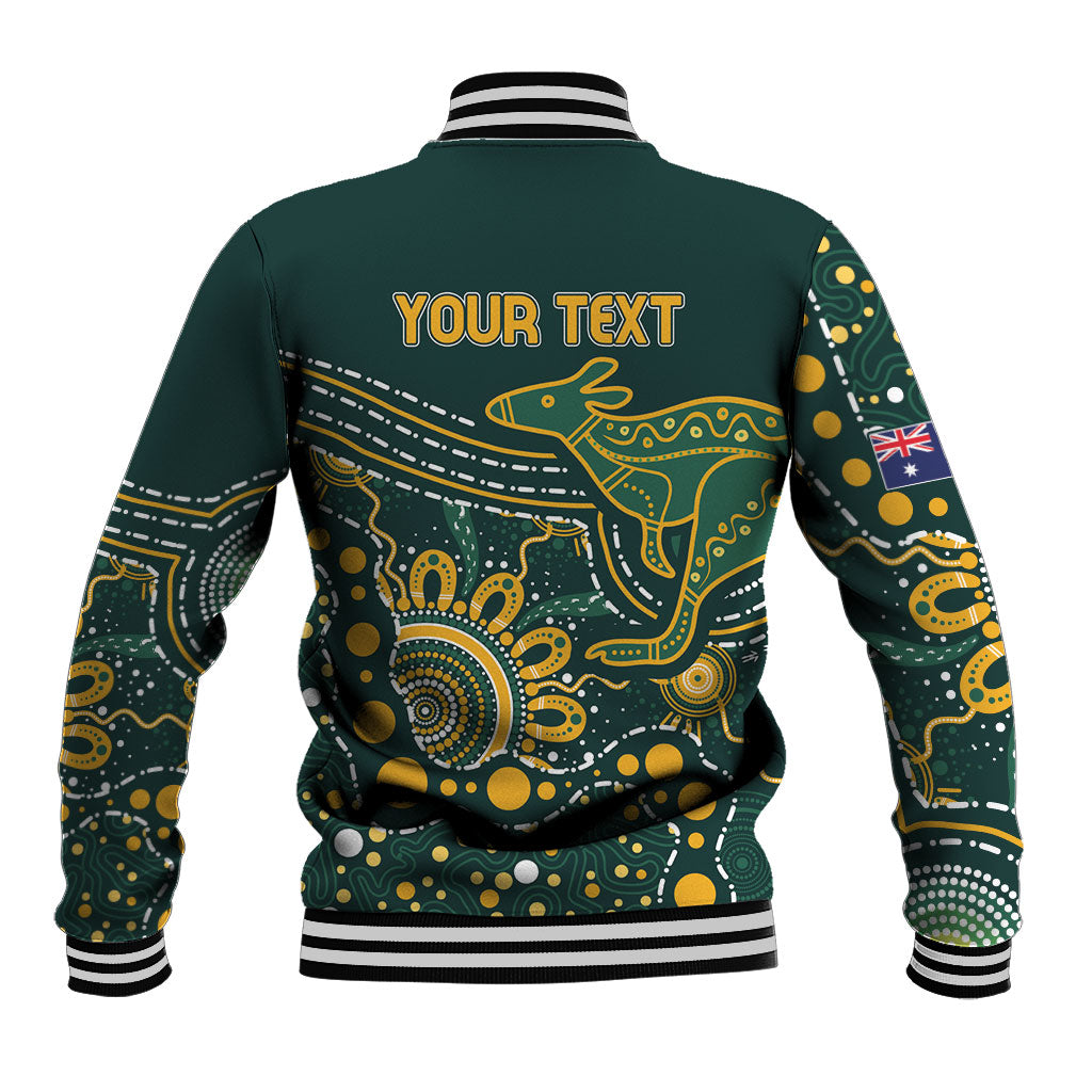 Australia Kangaroos Custom Indigenous Personalised Baseball Jacket Aboriginal Arts - Rising Sun
