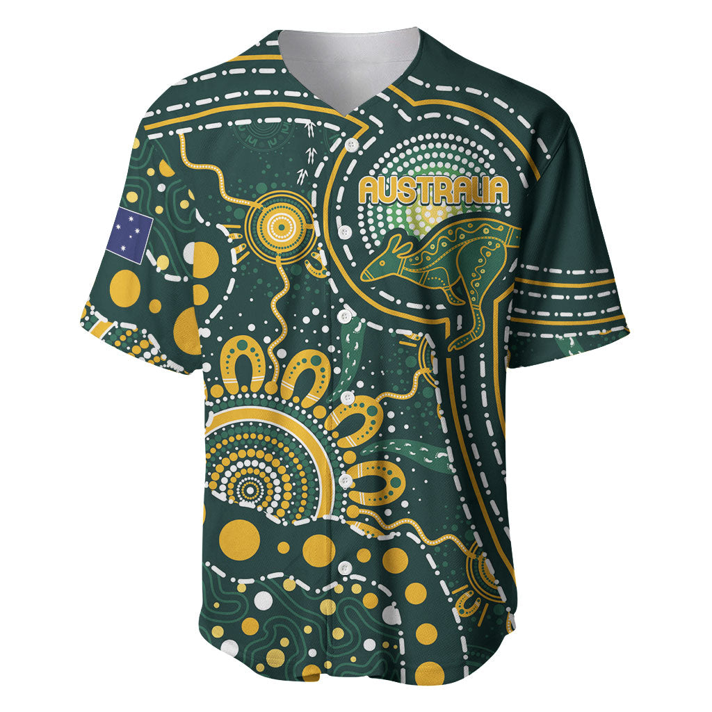 Australia Kangaroos Custom Indigenous Personalised Baseball Jersey Aboriginal Arts - Rising Sun