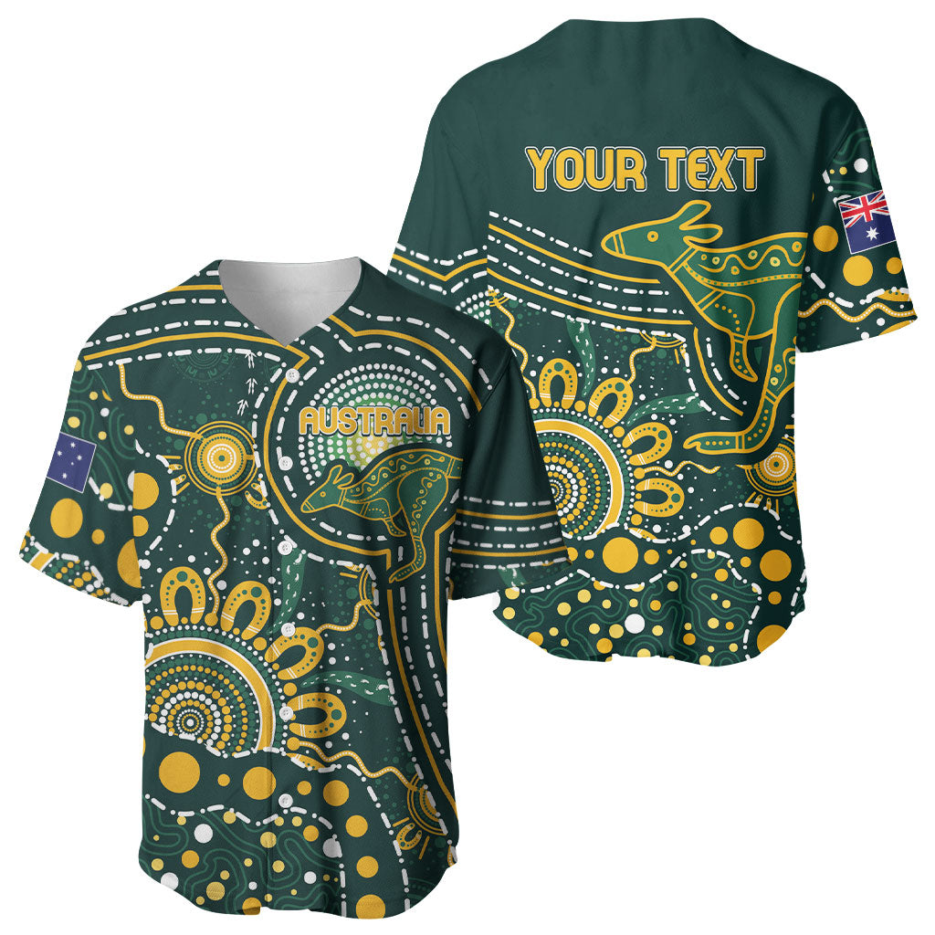 Australia Kangaroos Custom Indigenous Personalised Baseball Jersey Aboriginal Arts - Rising Sun