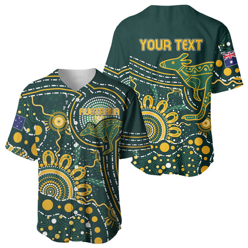Australia Kangaroos Custom Indigenous Personalised Baseball Jersey Aboriginal Arts - Rising Sun
