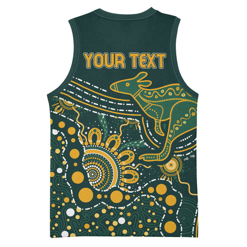Australia Kangaroos Custom Indigenous Personalised Basketball Jersey Aboriginal Arts - Rising Sun