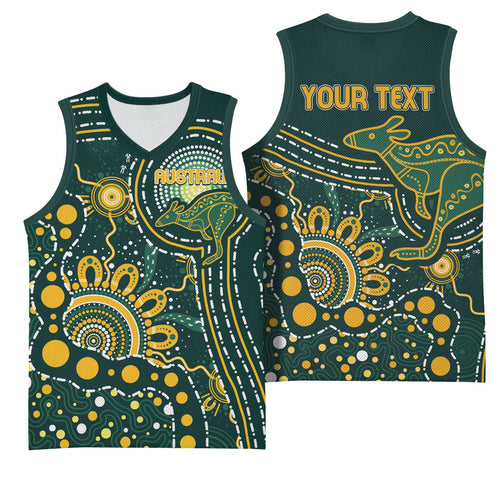 Australia Kangaroos Custom Indigenous Personalised Basketball Jersey Aboriginal Arts - Rising Sun