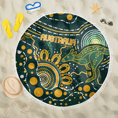 Australia Kangaroos Indigenous Beach Blanket Aboriginal Arts - Rising Sun